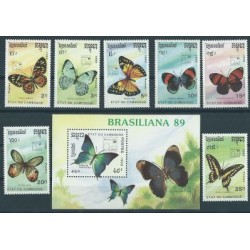 Kambodża - Nr 1075 - 81 Bl 170 1989r - Motyle