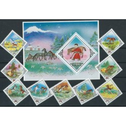 Mongolia - Nr 1541 - 49 Bl 91 1983r - Bajki - Konie