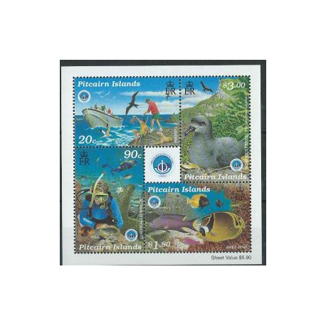 Pitcairn - Bl 21 1998r - Ptaki - Ryby - Płetwonurek