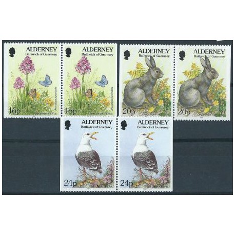 Alderney - Nr 075 - 77 D/D 1994r - Ptaki -  Kwiaty -  Ssaki
