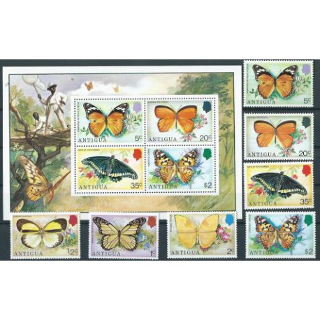 Antigua - Nr 381 - 87 Bl 22 1975r - Motyle