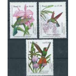 Brazylia - Nr 2435 - 37 1991r - Ptaki -  Kwiaty