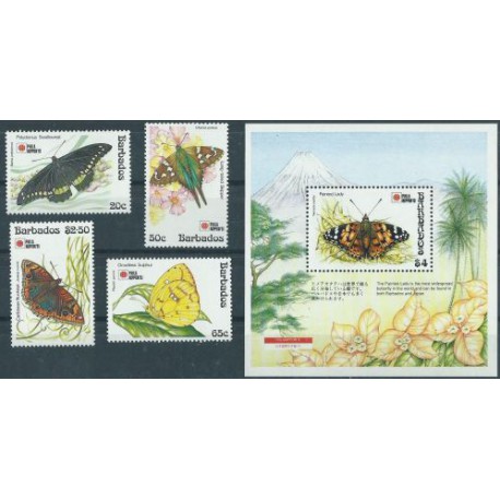 Barbados - Nr 782 - 85 Bl 27 1991r - Motyle