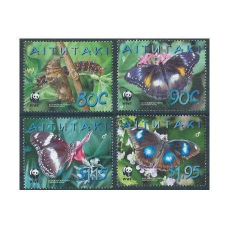 Aitutaki - Nr 778 - 81 2008r - WWF -  Motyle