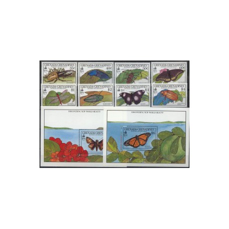 Grenada Gr Nr 1257 - 64 Bl 187 - 88 1990r - Motyle  -  Insekty