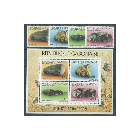 Gabon - Nr 1057 - 60 Bl 65 1990r - Mineraly