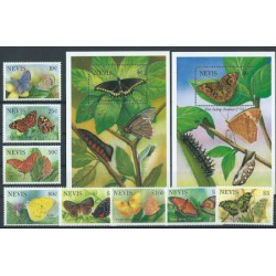 Nevis - Nr 752 - 59 Bl 64 - 65 1993r - Motyle