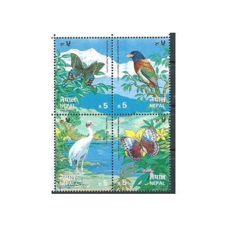 Nepal - Nr 630 - 33 1996r - Ptaki - Motyle