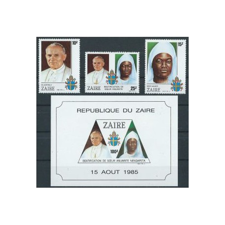 Zair - Nr 928 - 30 Bl 56 Chr 75 1986r - Papież