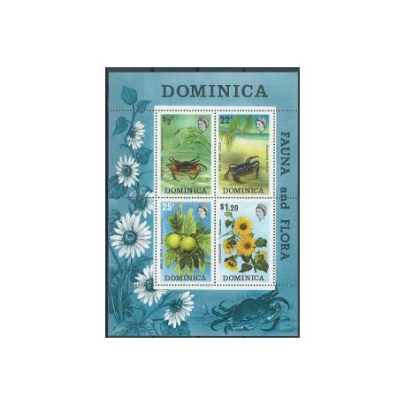 Dominika - Bl 19 1973r - Fauna morska -  Kwiaty