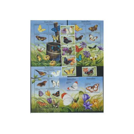 Lesotho - Nr 1714 - 43 Bl 174 - 75 2001r - Motyle -  Kwiaty