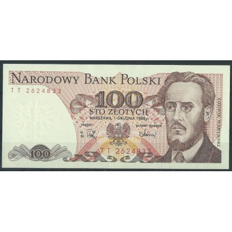 Polska PRL - 100 Zł 1988r - Banknoty - Stan 1