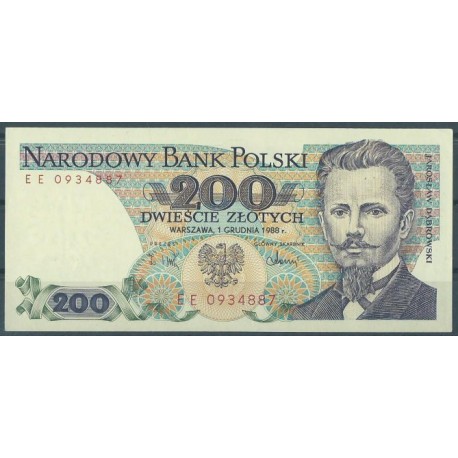 Polska PRL - 200 Zł 1988r - Banknoty - Stan 1