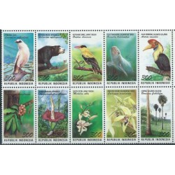 Indonezja - Nr 1658 - 67 1996r - Ptaki -  Kwiaty