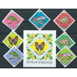 Malediwy - Nr 463 - 69 Bl 19 1973r - Ptaki - Gady - Motyle