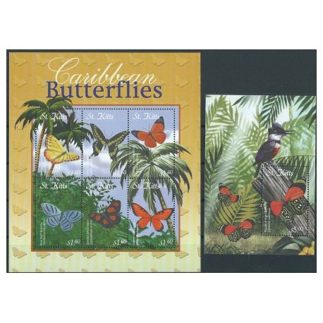 St. Kitts - Nr 646 - 51 Bl 40 2001r - Motyle - Ptaki