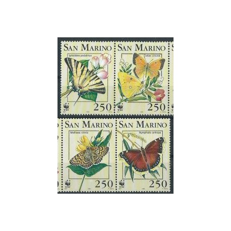 San Marino - Nr 1535 - 38 Pasek 1993r - WWF - Motyle