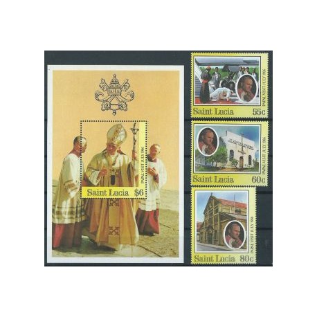 St. Lucia - Nr 844 - 46 BL 49 Chr 83 1986r - Papież