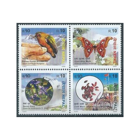 Nepal -  Nr 794 - 97 2004r - Ptaki  -  Motyle - Kwiaty