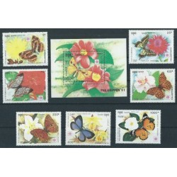 Kambodża - Nr 1253 - 59 Bl 186 1991r - Kwiaty - Motyle