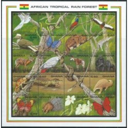Ghana - Nr 1407 - 26 1990r - Ptaki - Ssaki - Motyle