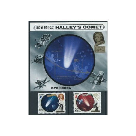 Korea N. - Nr 2676 - 77 Bl 203 1985r- Kometa Halleya