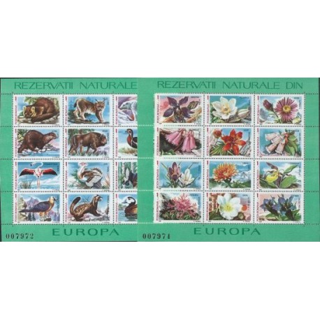 Rumunia - Bl 235 - 36 1987r - Kwiaty - Ptaki