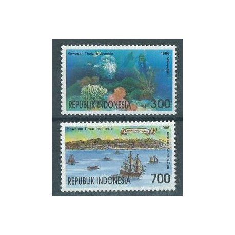 Indonezja - Nr 1671 - 72 1996r - Ryby - Marynistyka -  Płetwonurek