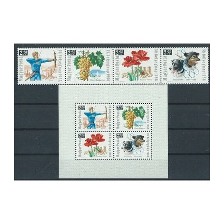 Węgry - Nr 2271 - 74 Bl 55 1966r - Kwiaty - Psy