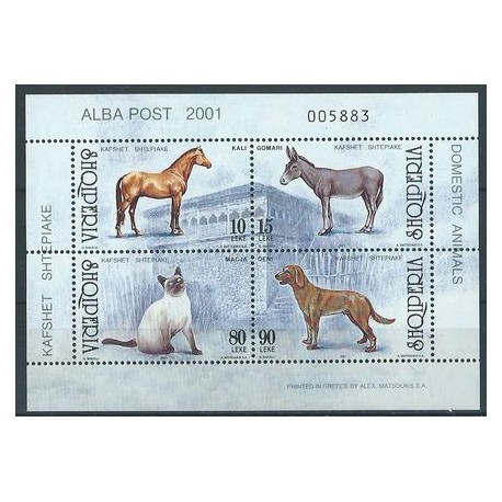 Albania - Bl 131 2001r - Psy - Koń - Ssaki